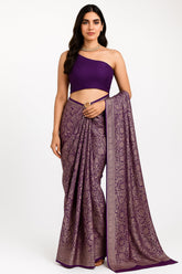 Violet Purple Georgette All Over Floral Woven Saree